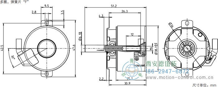 AD34光電絕對值電機反饋編碼器外形及安裝尺寸(多圈，彈簧片F(xiàn)) - 西安德伍拓自動化傳動系統(tǒng)有限公司