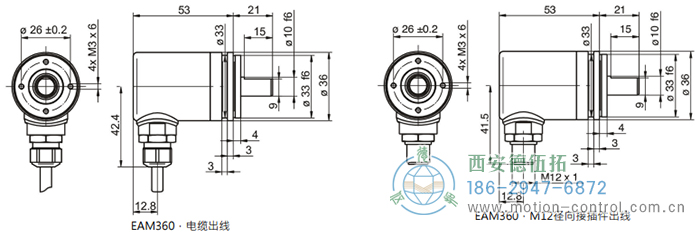 EAM360-S - SSI磁式絕對(duì)值重載編碼器外形及安裝尺寸(實(shí)心軸，帶同步法蘭) - 西安德伍拓自動(dòng)化傳動(dòng)系統(tǒng)有限公司