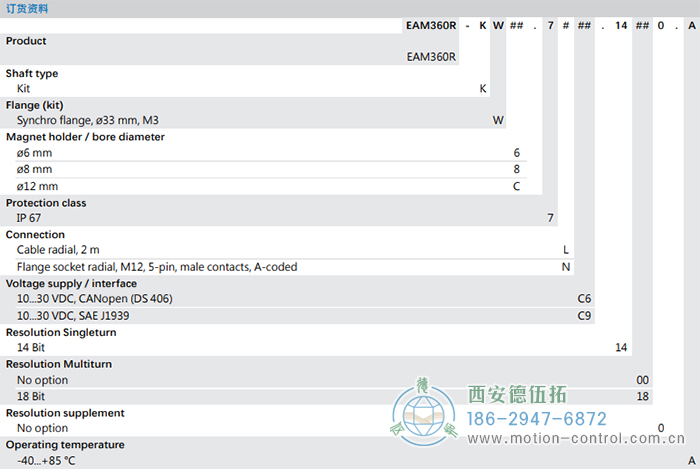 EAM360R-K - CANopen®/SAE J1939磁式絕對(duì)值重載編碼器訂貨選型參考 - 西安德伍拓自動(dòng)化傳動(dòng)系統(tǒng)有限公司