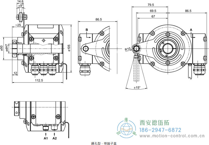 HMG10P-T - CANopen®絕對值重載編碼器外形及安裝尺寸(通孔型) - 西安德伍拓自動化傳動系統(tǒng)有限公司