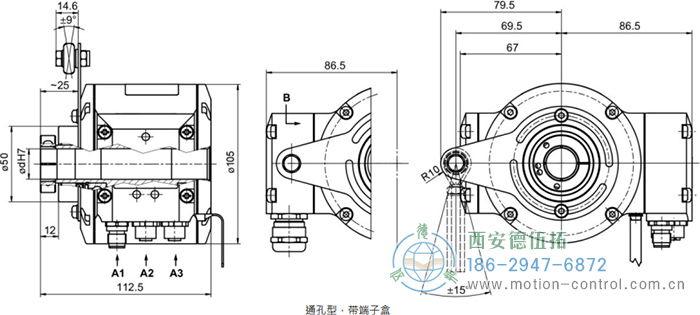 HMG10P-T - EtherNet/IP絕對值重載編碼器外形及安裝尺寸(通孔型) - 西安德伍拓自動化傳動系統(tǒng)有限公司