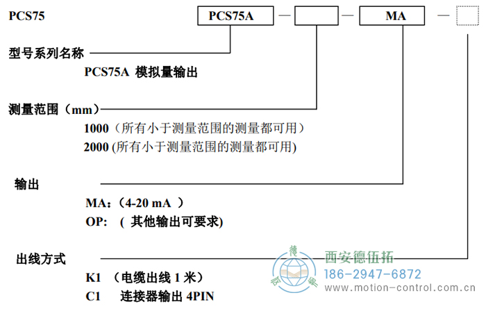 PCS75A拉線位移傳感器訂貨選型說明 - 西安德伍拓自動(dòng)化傳動(dòng)系統(tǒng)有限公司