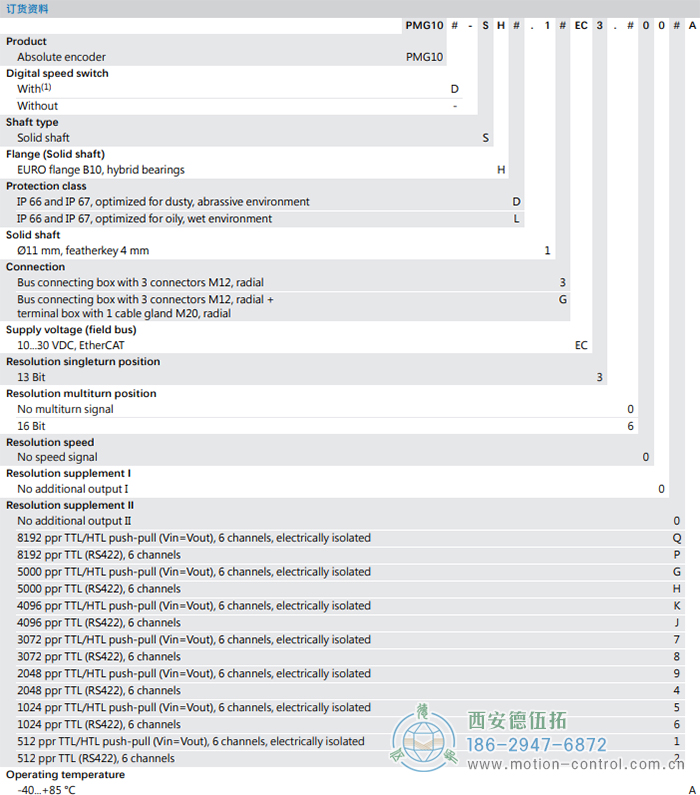 PMG10 - EtherCAT絕對值重載編碼器訂貨選型參考(?11 mm實心軸，帶歐式法蘭B10或外殼支腳 (B3)) - 西安德伍拓自動化傳動系統(tǒng)有限公司