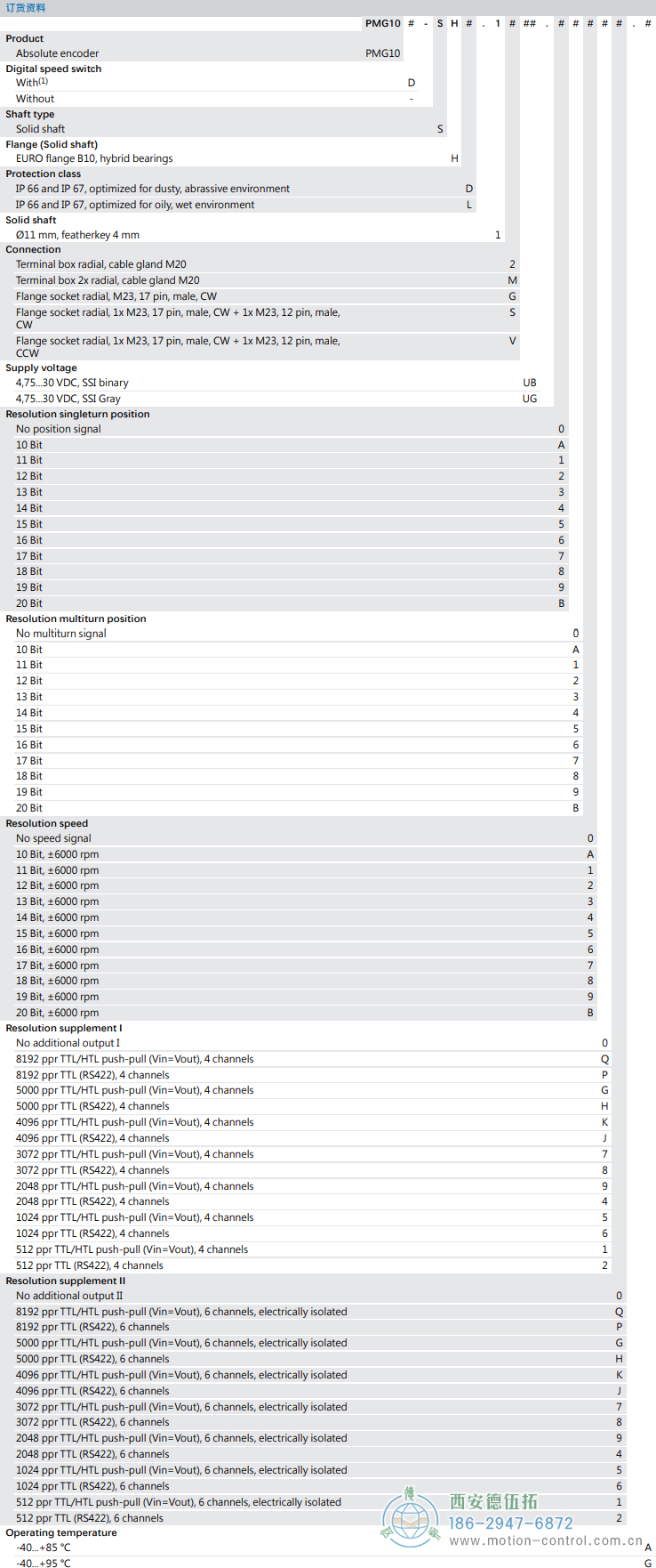 PMG10 - SSI絕對值重載編碼器訂貨選型參考(?11 mm實心軸，帶歐式法蘭B10或外殼支腳 (B3)) - 西安德伍拓自動化傳動系統(tǒng)有限公司