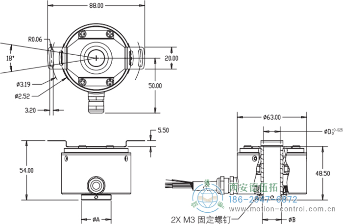 RI64空心軸標(biāo)準(zhǔn)光電增量編碼器外形及安裝尺寸 - 西安德伍拓自動化傳動系統(tǒng)有限公司