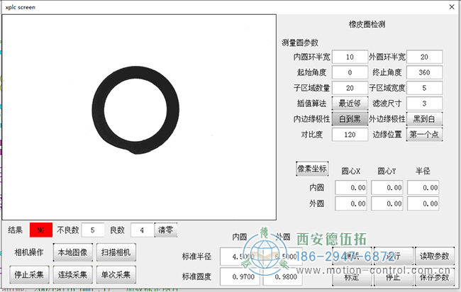 顯示檢測橡膠密封圈檢測結果和統(tǒng)計今日生產橡膠密封圈的良品和不良品數(shù)據(jù)